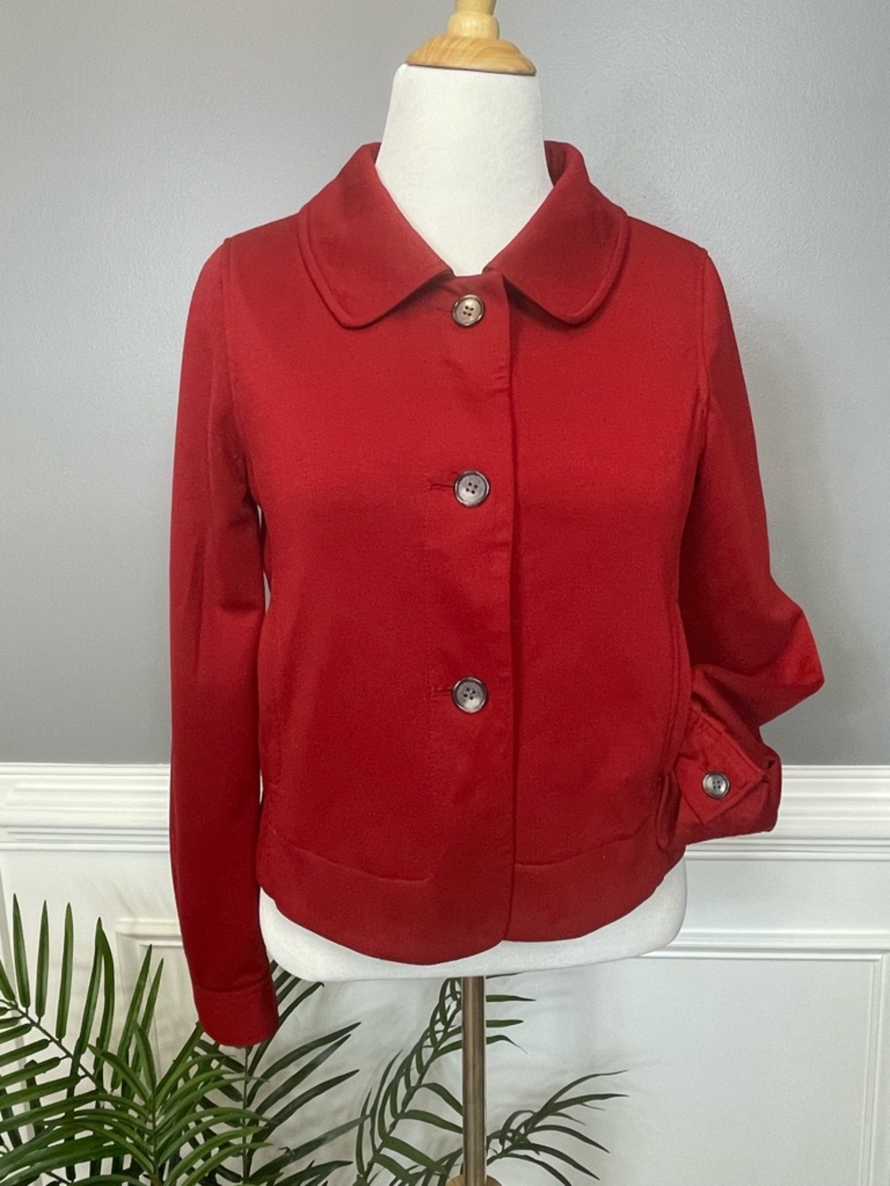 Ann Taylor Red Rounded-Collar Button Jacket - Picture 2 of 6